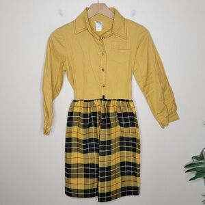 Vintage Youngland | Yellow Long Sleeve Dress with Plaid Skirt